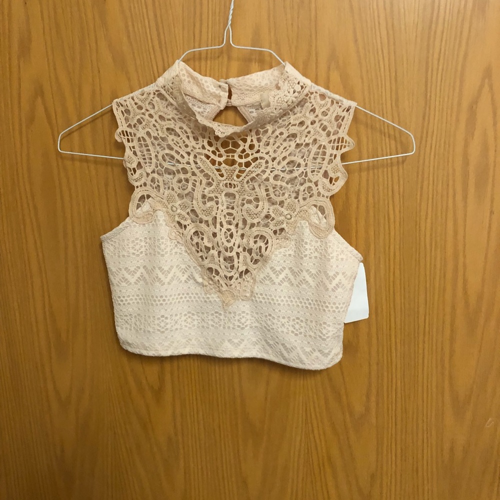 Mock Neck Lace Crop Top